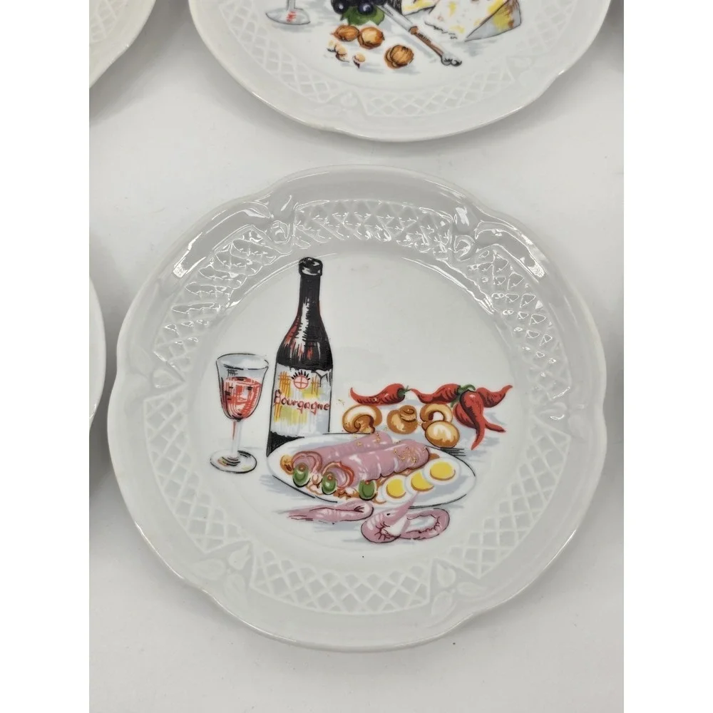 Lourioux Ph Deshoulieres France Porcelain Appetizer Plates Set of 6 Wine Cheese